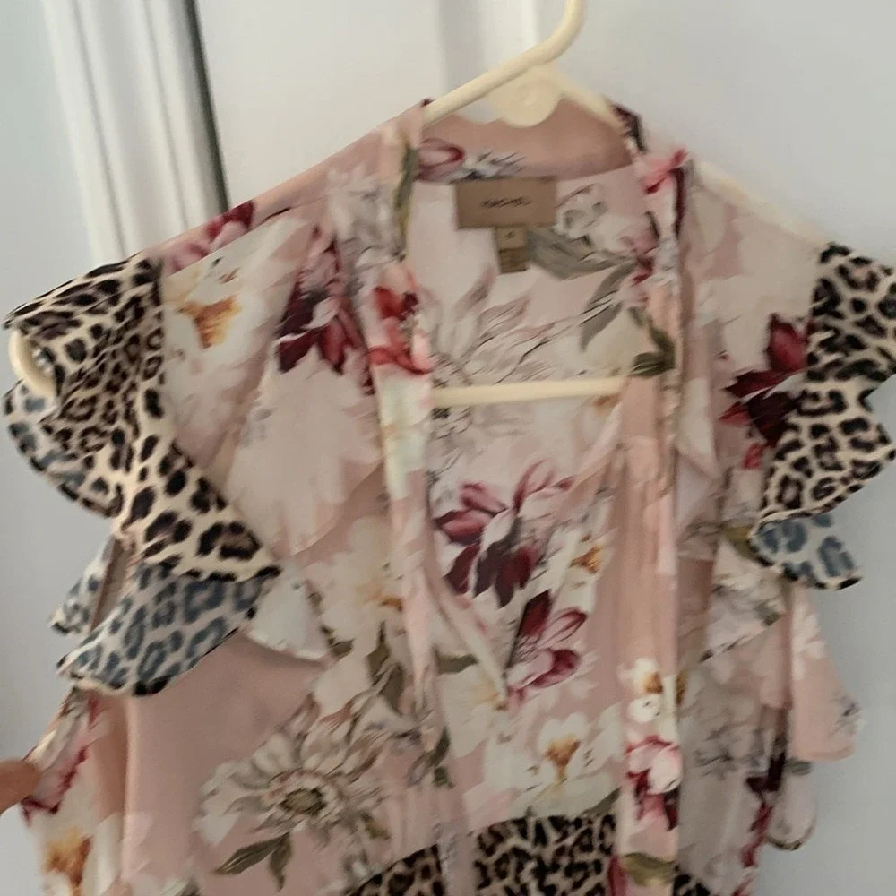 Anthropologie Kachel Sedona Sunrise‎ Silk Maxi Dress size 4 floral animal print